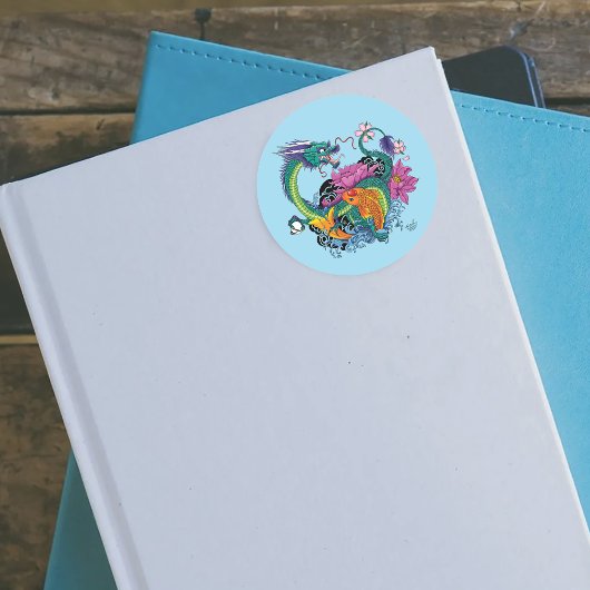 Sticker Rond Dragon d'eau chinois Poisson Koi