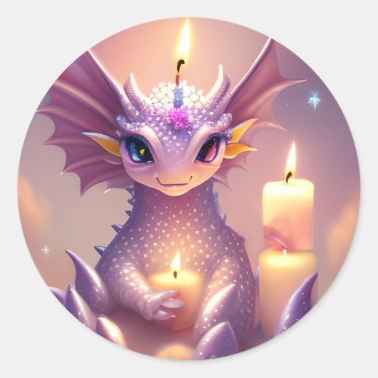 Sticker Rond Dragon d'Imaginaire aux bougies d'anniversaire (Devant)