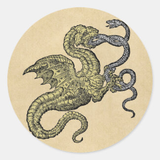 Sticker Rond Dragon d'or : combattre le serpent d'argent