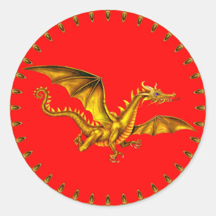Sticker Rond dragon d'or en rouge