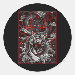 Sticker Rond Dragon, Dragon Streetwear Japanese Tiger Urban, Ta