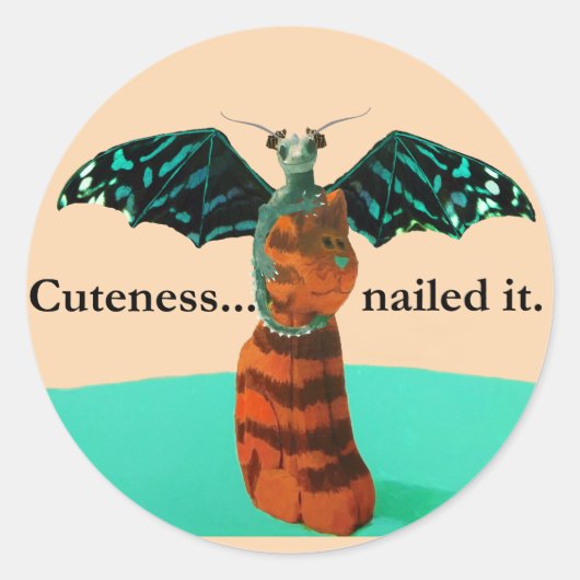 Sticker Rond Dragon et chat en bois (Devant)