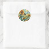 Sticker Rond Dragon Fly personnalisable, Dragon Fly et Sunflowe (Sac)