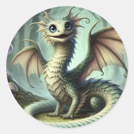 Sticker Rond Dragon Jabberwocky Cute Imaginaire Créature Art (Devant)