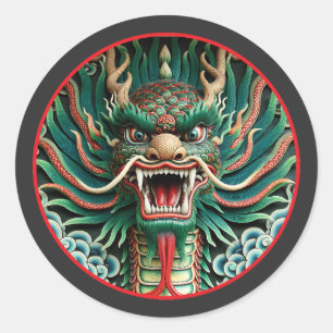 Sticker Rond Dragon japonais et traditions shinto-bouddhistes