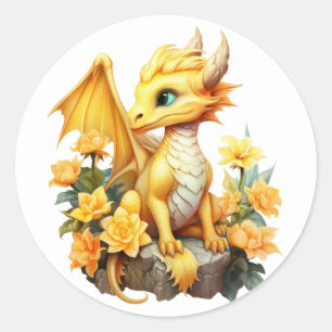 Sticker Rond Dragon jaune