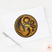 Sticker Rond Dragon jaune et noir Phoenix Yin Yang (Enveloppe)