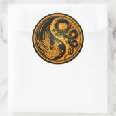 Sticker Rond Dragon jaune et noir Phoenix Yin Yang (Sac)