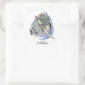 Sticker Rond Dragon oriental frais avec le tatouage d'épée (Sac)