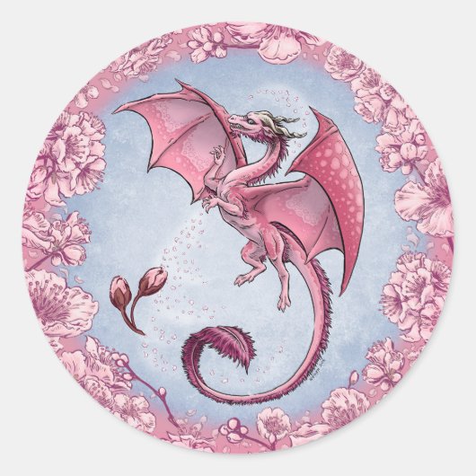 Sticker Rond Dragon rose du printemps Nature Imaginaire Art (Devant)