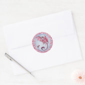 Sticker Rond Dragon rose du printemps Nature Imaginaire Art (Enveloppe)