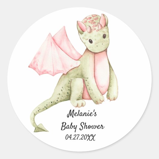 Sticker Rond Dragon rose et vert clair (Devant)