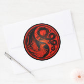 Sticker Rond Dragon rouge et noir Phoenix Yin Yang (Enveloppe)