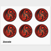 Sticker Rond Dragon rouge et noir Phoenix Yin Yang (Feuille)