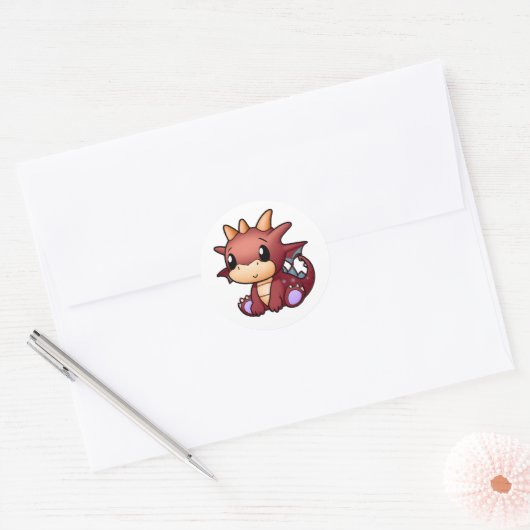 Sticker Rond Dragon rouge mignon (Enveloppe)
