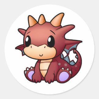 Sticker Rond Dragon rouge mignon
