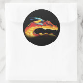 Sticker Rond Dragon rouge sans peur avec cornes bleues (Sac)