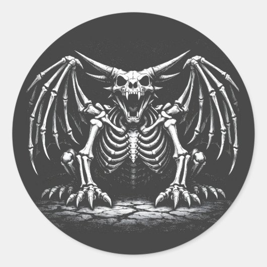 Sticker Rond Dragon squelette par BurnsInHell (Devant)