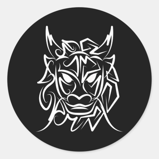 Sticker Rond Dragon tribal noir et blanc (Devant)