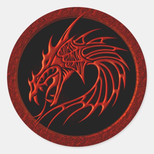 STICKER ROND DRAGON TRIBAL ROUGE (Devant)