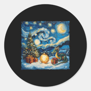 Sticker Rond Dragon Van Gogh Style Starry Night Christmas Winds