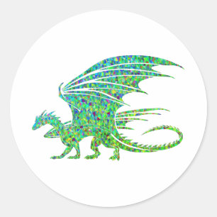 Sticker Rond Dragon vert de mosaïque Extraordinaire