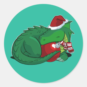 Sticker Rond Dragon vert de vacances