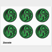 Sticker Rond Dragon vert et noir Phoenix Yin Yang (Feuille)