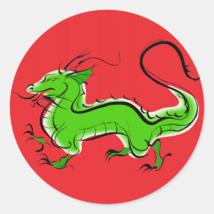 Sticker Rond Dragon vert sur le rouge