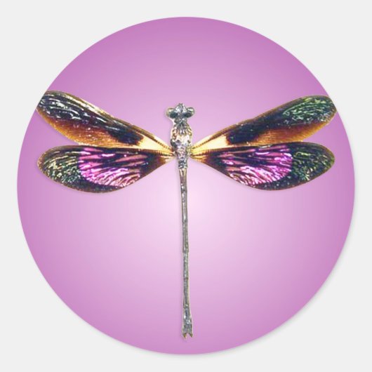 Sticker Rond Dragonfly - argent, or, violet et noir (Devant)