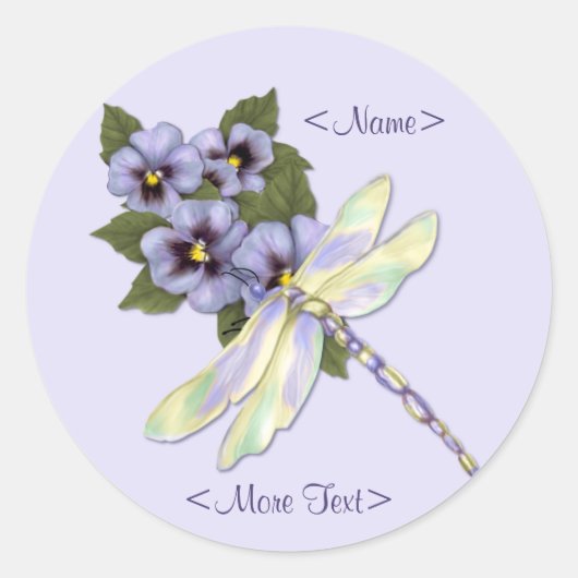 Sticker Rond Dragonfly et Pansies (Devant)