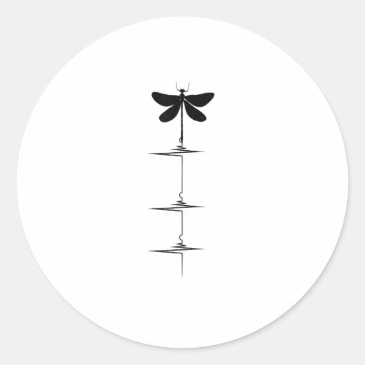 Sticker Rond Dragonfly Heartbeat EKG Pulse Nature Insect Dragon (Devant)