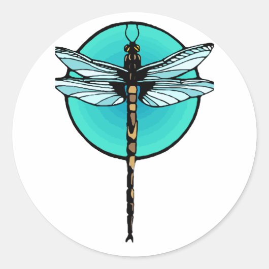 Sticker Rond Dragonfly in Turquoise Circle (Devant)