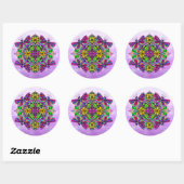 Sticker Rond Dragonfly violette et fleurs Mandala main tiré (Feuille)