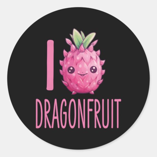 Sticker Rond Dragonfruit Kawaii Nourriture I Love Dragonfruit (Devant)