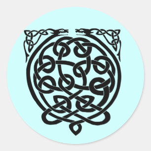Sticker Rond Dragons à noeuds celtiques - noir et blanc