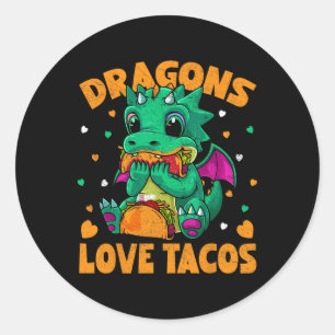 Sticker Rond Dragons Aimer Tacos Drôle Tacos Amoureux de nourri