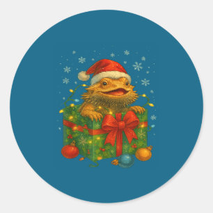 Sticker Rond Dragons barbus drôles de Noël Père Noël lumières d