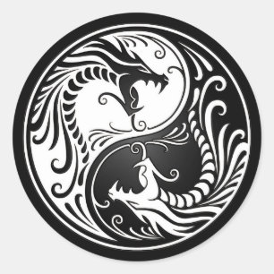 Sticker Rond Dragons blancs et noirs de Yin Yang