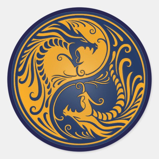 Sticker Rond Dragons de Yang Jaune et Bleu (Devant)
