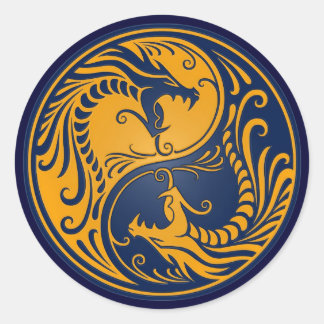 Sticker Rond Dragons de Yang Jaune et Bleu