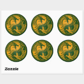 Sticker Rond Dragons de Yang Jaune et Vert (Feuille)