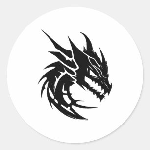 Sticker Rond Dragons minimalistes : Art noir et blanc