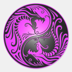 Sticker Rond Dragons, pourpre et noir de Yin Yang