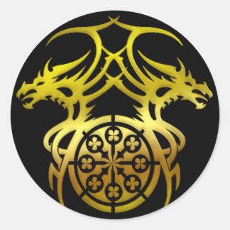 STICKER ROND DRAGONS TRIBAUX D'OR