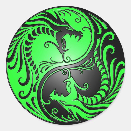 Sticker Rond Dragons, vert et noir de Yin Yang (Devant)