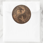 Sticker Rond Dragons Yin Yang avec effet Grain de Bois (Sac)