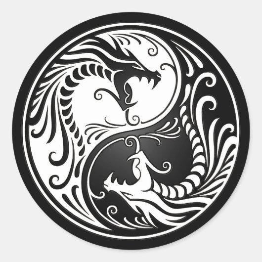 Sticker Rond Dragons Yin Yang blancs et noirs (Devant)