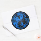 Sticker Rond Dragons Yin Yang bleu et noir (Enveloppe)