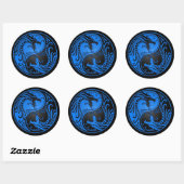 Sticker Rond Dragons Yin Yang bleu et noir (Feuille)
